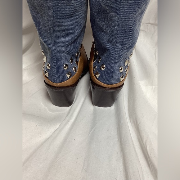 Stuart Weitzman Studded Denim & Leather Boots - Size 7M - Picture 8 of 13